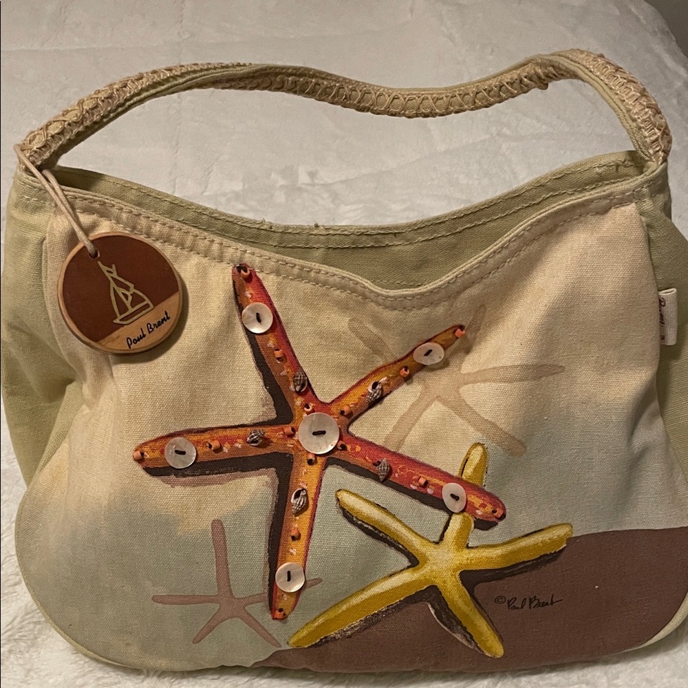 Paul Brent Cream & Yellow Starfish Canvas Shoulder Bag